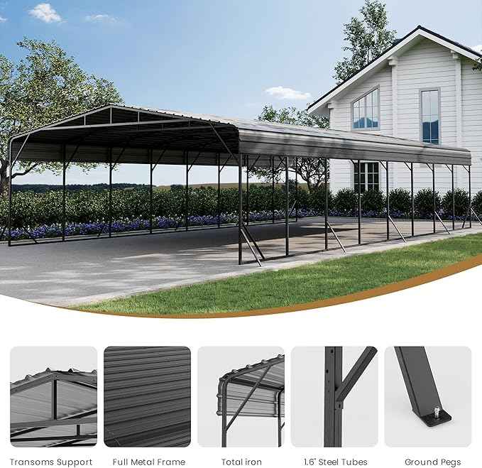 COSIEST 20'x40' Carport with Galvanized Steel Roof, Heavy Duty Metal Carport Canopy, Outdoor Garage Car Shelter Shade for Car, Boats and Truck
