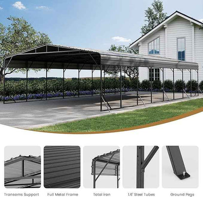 COSIEST 20'x40' Carport with Galvanized Steel Roof, Heavy Duty Metal Carport Canopy, Outdoor Garage Car Shelter Shade for Car, Boats and Truck