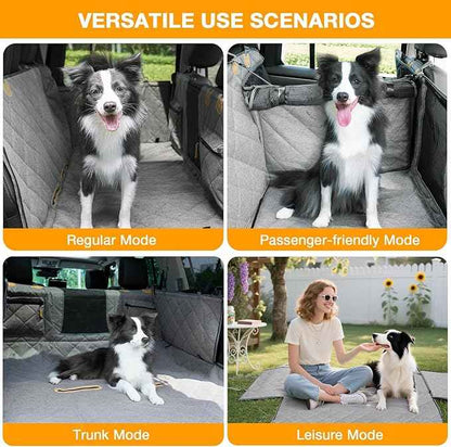 Dog Car Seat Cover, Hard-Bottom Back Seat Extender for Pets, Waterproof Nonslip Hammock for Car, Backseat Dog Bed for Cars SUVs Trucks, Car Seat Protector, Universal Fit 52 x 25 in, Grey