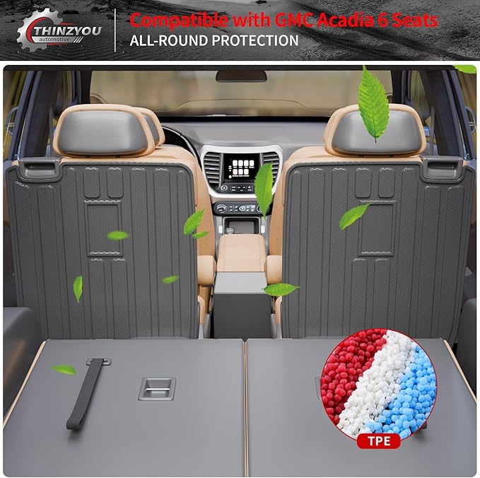 Kick Mats Compatible with 2017-2023 GMC Acadia 6 Seats Cargo Mat Cargo Liner Trunk Liner Trunk Mat Back Seat Cover Protector TPE All Weather 2022 Acadia Accessories (2nd Row Backrest Mats)