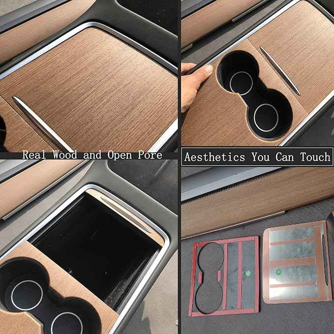 Real Wood Made for Tesla Model 3 Model Y Accessories Center Console Cover Interior Decoration Wrap Kit Tesla Model 3 Model Y 2021-2024 Open Pore