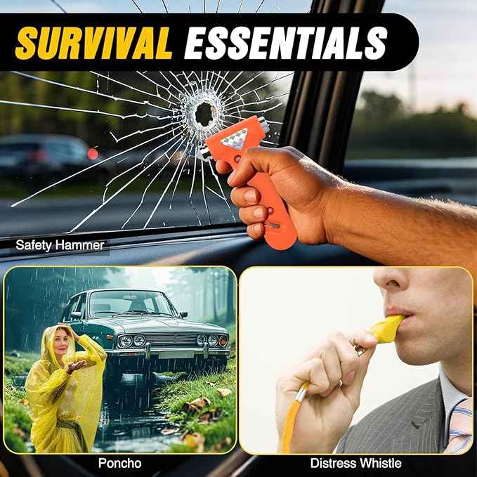 Nilight Car Emergency Kit with Jumper Cable Air Compressor Tire Repair Essential Tools First Aid Alligator Connector Electrical Kit for Travel Camping Outdoor Cars Truck SUV RV