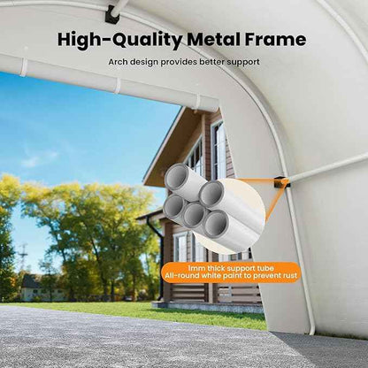 COSIEST 13'×20' Storage Shelter Outdoor Round Carport, Heavy-Duty Garage Canopy with Dual Roll-Up Doors Weatherproof PE Cover, Multi-Purpose Vehicle/Tractor Shed for Backyard/Driveway/Farm(Beige)