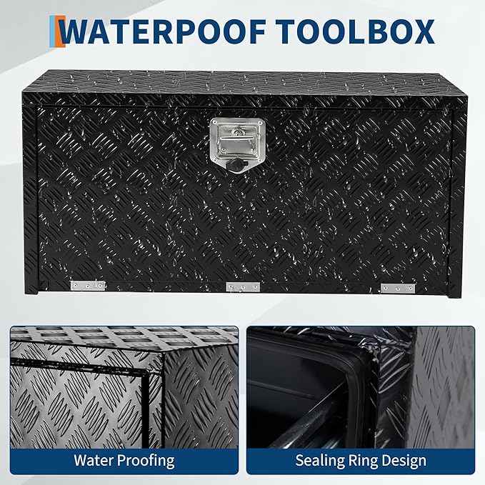 Heavy Duty Aluminum Truck Bed Tool Box,Diamond Plate Waterproof Underbody Toolbox with Sliding Shelf, Lock & Keys, Side Handle, Storage Organizer Chest for Pickup Truck, RV Trailer, Cargo Vehicles