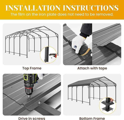12x20FT Metal Carport, Heavy Duty Carport Canopy with Reinforced Frame and Base for All-Weather, Outdoor Garage Car Port for Pickup Trucks, Boats, Tractors or Party