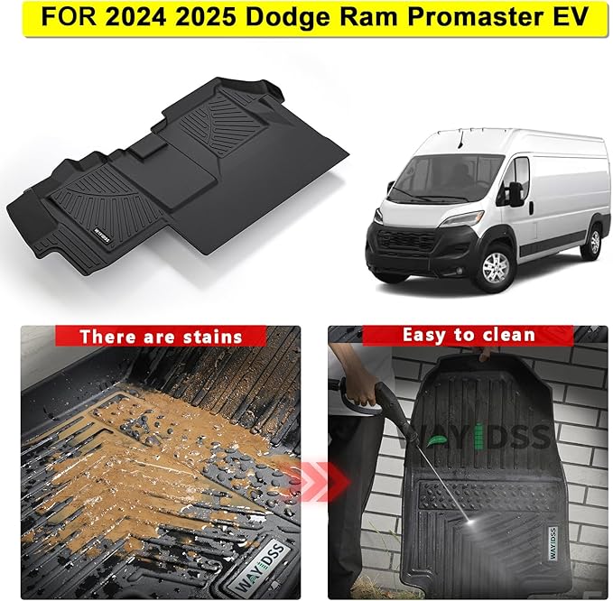 Floor Mats Fits 2024 2025 Dodge Ram ProMaster EV, TPE All Weather Protection Car Front Row Mats, Black mat Accessories(Not Fit for Fuel)