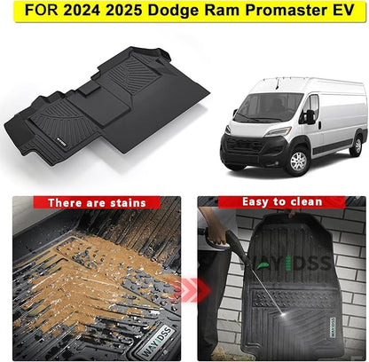 Floor Mats Fits 2024 2025 Dodge Ram ProMaster EV, TPE All Weather Protection Car Front Row Mats, Black mat Accessories(Not Fit for Fuel)