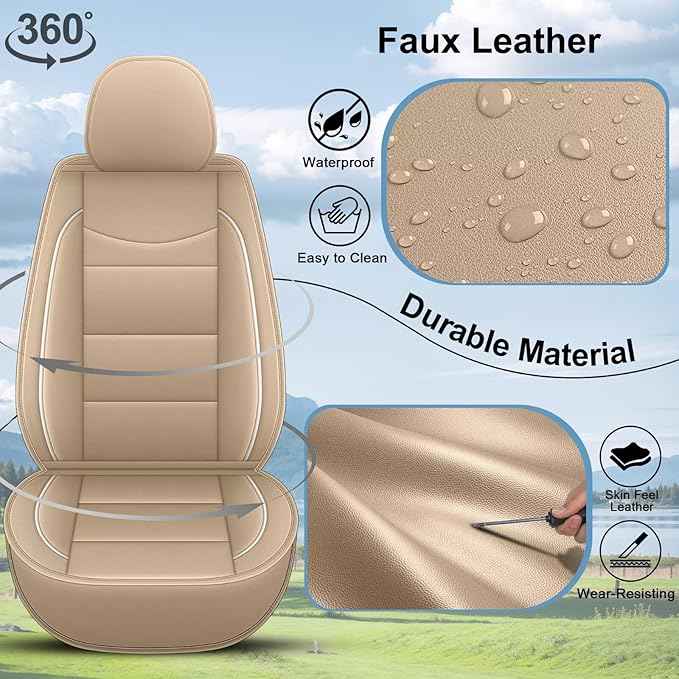 YORKNEIC Front Set Seat Covers Fit for Ford Explorer 2004-2025 2026: Faux Leather Car Seat Covers - Waterproof Car Seat Protector(Beige)