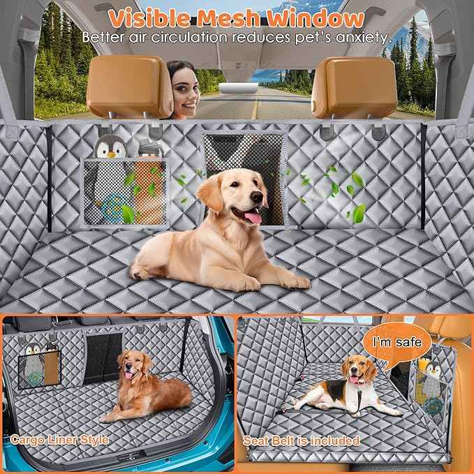 URPOWER XL Dog Backseat Extender for Full-Size Crew Cab Truck, Hard Bottom Dog Car Seat Cover for Back Seat Holds 400lbs, Waterproof Dog Hammock Pet Rear Seat Protector Travel Bed for F150 / Silverado