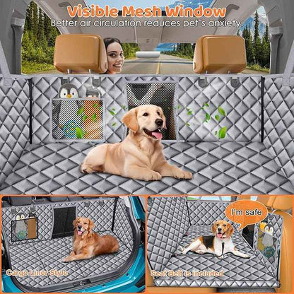 URPOWER Backseat Extender for Dogs - Hard Bottom Dog Car Seat Cover for Back Seat, Dog Hammock for Car and SUV, Pet Rear Seat Protector Dogs Travel Bed with Mesh Window & Side Flaps