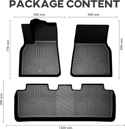 KARPAL Floor Mats for Tesla Model Y 2021-2024 5-Seater (Not Fit 7 Seats), All Weather TPE Floor Liners 1st & 2nd Row, Model Y Accessories 3PCS