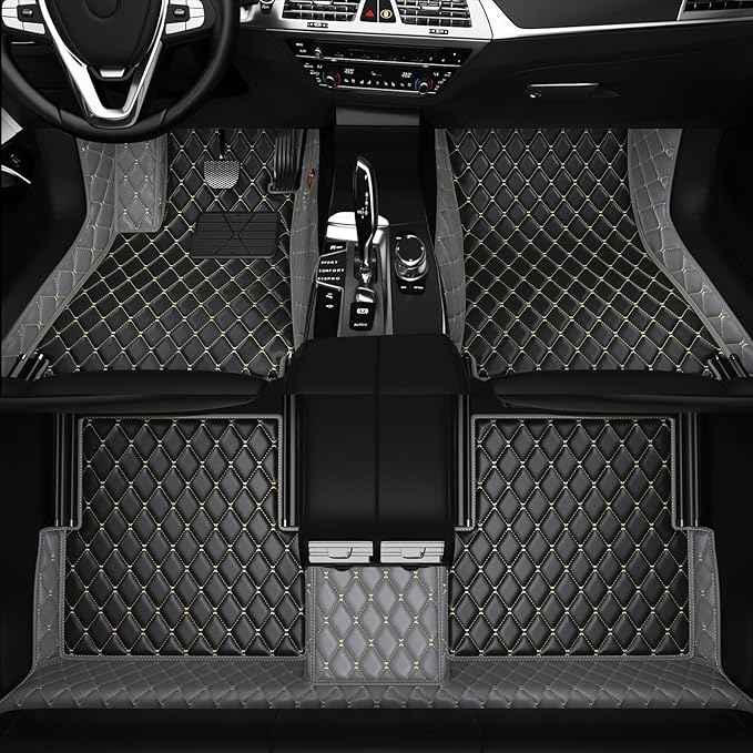 Customized Personalized car Floor MATS Luxury Full-Body car Floor mats are Suitable for 99% of Vehicle Models (Pickup Trucks/SUVs/sedans) and Offer Personalized Text Customization (Gray-Black)