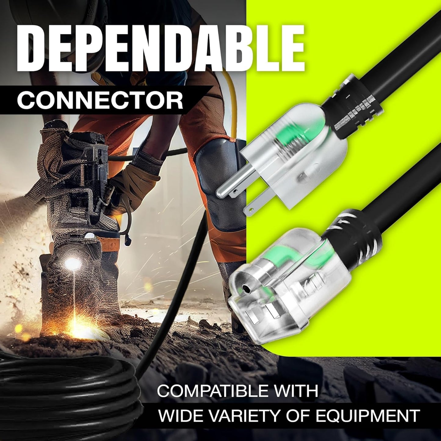 100ft Outdoor/Indoor Extension Cord 10/3 Gauge Ultra Heavy Duty 3 Prong SJTW, Waterproof, Flexible Cold-Resistant Long Power Cord,15A 125V 1875W, Black by LifeSupplyUSA