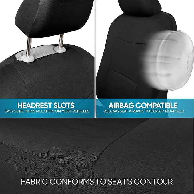 BDK PolyPro Black Car Seat Covers Full Set with Matching Carpet Floor Mats - Automotive Seat Covers for Cars Trucks SUV - Includes Split Bench Rear Seat Cover - Interior Car Accessories