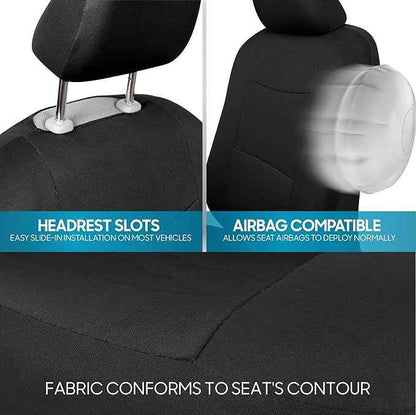 BDK PolyPro Black Car Seat Covers Full Set with Matching Carpet Floor Mats - Automotive Seat Covers for Cars Trucks SUV - Includes Split Bench Rear Seat Cover - Interior Car Accessories