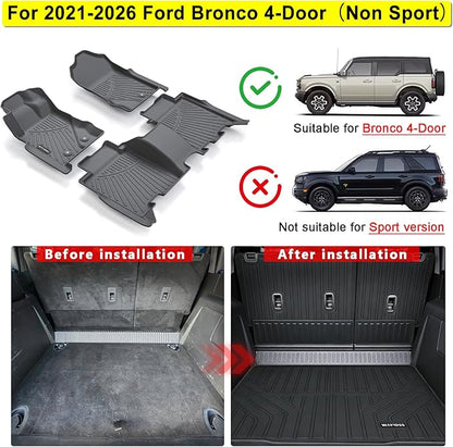 Floor Mats for 2021-2025 2026 Ford Bronco 4-Door (Not for Sport) 5PCS, Cargo Mat Custom TPE All Weather Protection Full Coverage Trunk Liner & Floor Liner car Accessories