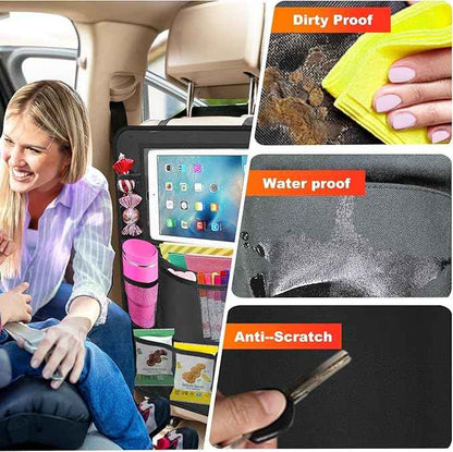 Car Backseat Organizer ，2 Pack Car Organizer Back Seat with 11" Tablet Holder, 10 Storage Pockets Seat Back Protectors Kick Mats for Kids Toddlers, Travel Accessories (Black)