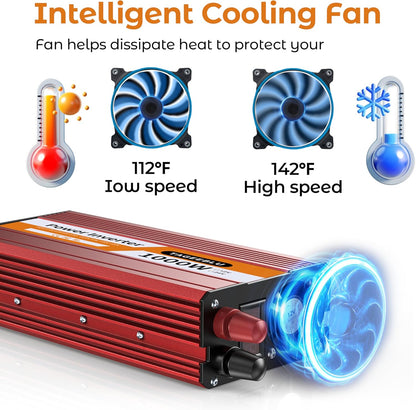 1000W Power Inverter, DC 12V to 110V AC Car Inverter with LCD Screen Display, 2 AC Outlets, Equipped with 2 Clips for Truck, Home, Vehicles, Laptop, Trip