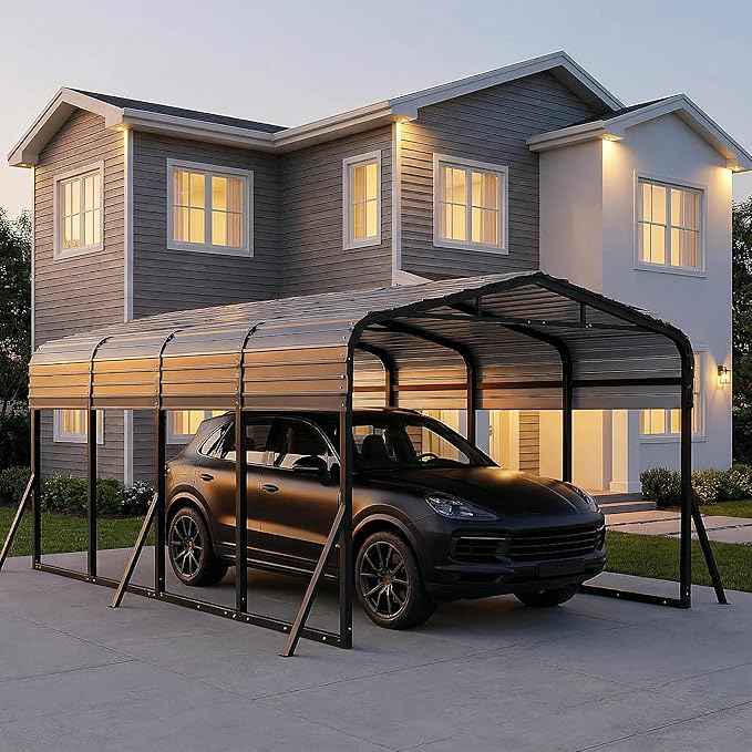 12x20 Metal Carport, Heavy Duty Outdoor Vehicle Shelter with Steel Frame & Roof, DIY Assembly Open-Side Canopy for Car, Pickup, Boat & Equipment