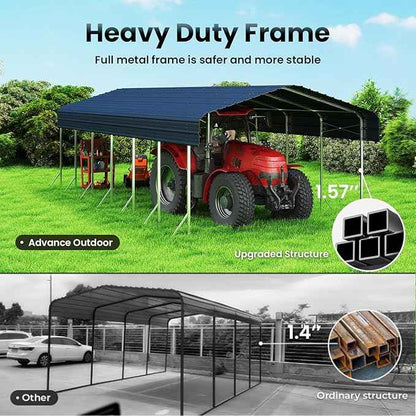 14x30ft Heavy Duty Metal Carport – Outdoor Galvanized Garage, Sturdy Structure, All-Weather Protection, Easy Assembly for Cars, Trucks, Boats, Tractors, and Outdoor Storage (Grey, 14x30FT)