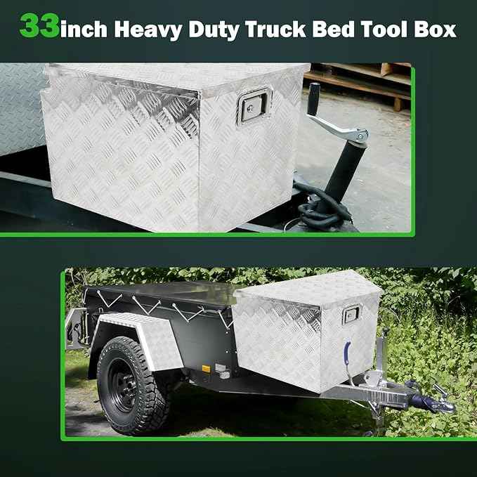 SCITOO 33 Inch Diamond Plate Truck Bed Tool Box,Aluminum Heavy Duty Crossover Storage for Most Full Size Pickups,Lockable Weatherproof Chest,Fits 33" Truck Beds,Easy Access to Load and Unload