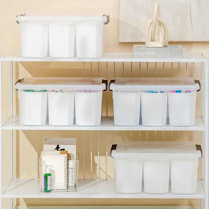 Citylife 17 QT Plastic Storage Box with Removable Tray and 6 Detachable Tall Inserts Craft Organizers and Storage Clear Storage Container for Organizing Crayon, Craft, Sewing, Playdoh, 4 Packs