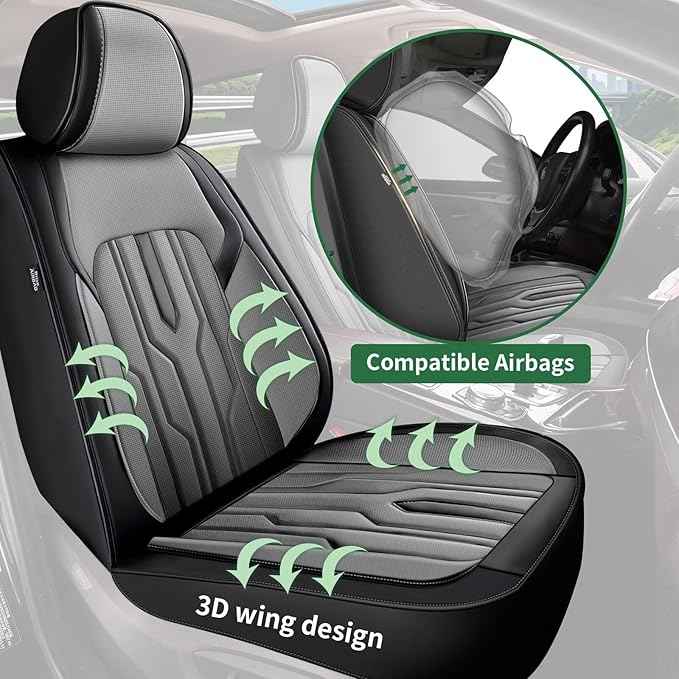 YORKENIC Fit for Chevrolet Chevy Cobalt Seat Covers Front Set 2005-2010: Breathable Leather Car Seat Covers Compatible Airbag (2 Front Set, Black & Grey)