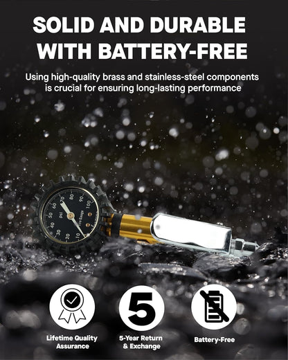 Vondior Tire Inflator with Pressure Gauge(0-100 PSI) - ANSI B40.1 Accurate, Large 2" Glow Dial, Premium Braided Hose, Durable Rubber Hose, Perfect for Any Car, Truck, Motorcycle, RV