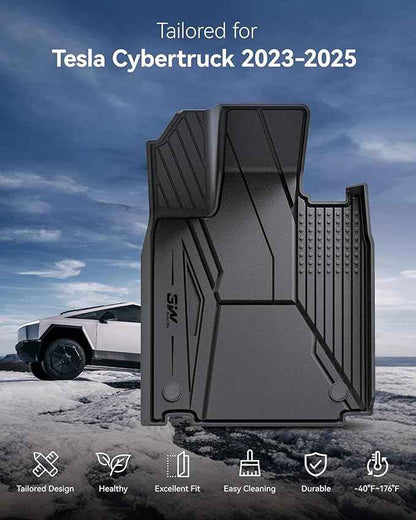 3W Floor Mats for Tesla Cybertruck 2023 2024 2025 2026, TPE All Weather Protection Waterproof Custom Fit Floor Liner for 1st, 2nd Row for Cybertruck, Black