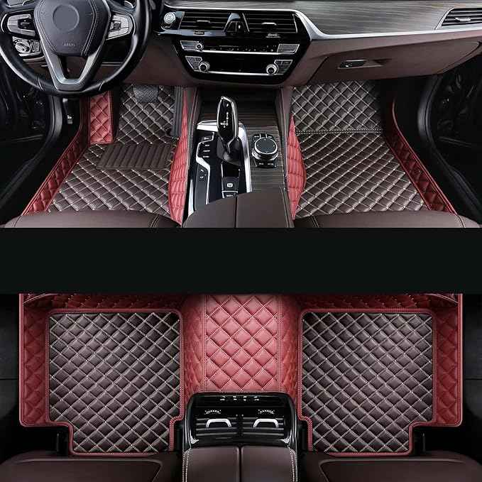 Car Floor Mat Fit 99% Sedans Sports Cars Luxury Custom Car Mats for SUV Women Leather Automotive Floor Mats All Weather Car Mats Diamond Floor Mats for Trucks (3D Luxury Wine Red + Dark Brown)
