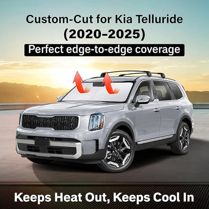 EcoNour Windshield Sun Shade Compatible for Kia Telluride 2020–2025 | SUV Front Window Sunshade | Foldable Sun Visor Protector | UV & Heat Blocking | Keeps Cabin Cool & Protected