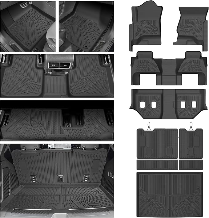 Floor Mats for 2015-2020 Chevy/Chevrolet Suburban & GMC Yukon XL 8 Seats, All Weather Cargo Liner for Suburban Accessories, Heavy Duty TPE Cargo Mats, Car Accessories