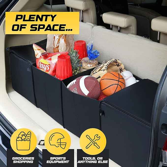 lebogner Auto Trunk Organizer With Insulated Cooler Compartments X-Large Vacation Trunk Cooler Box For Hot Or Cold Food While Traveling, Multipurpose Collapsible Car Accessories Storage Organizer