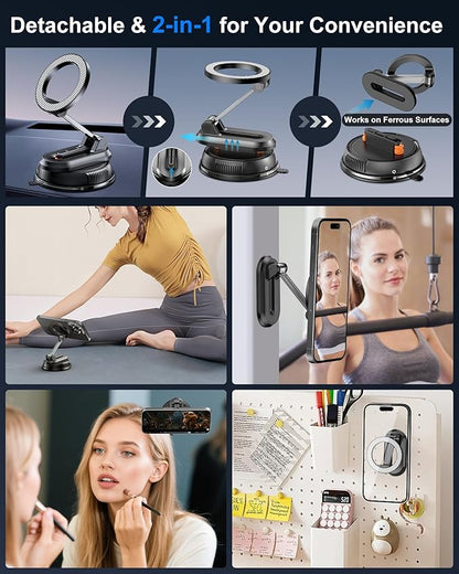 2-IN-1 Car Phone Holder for Magsafe【28 Strong Magnets】Magnetic Phone Holder for Car Phone Mount【360°】Phone Holders for Your Car Accessories for Women Men for iPhone 17 Pro Max 16 15 14 13 12 Air Plus