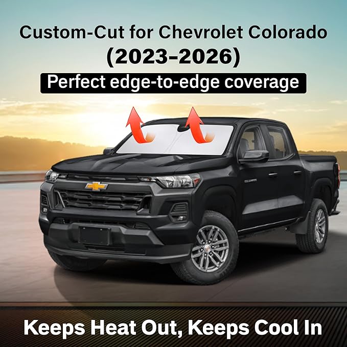 EcoNour Windshield Sun Shade Compatible for Chevrolet Colorado 2023–2026 | Pickup Truck Front Window Sunshade | Foldable Sun Visor Protector | UV & Heat Blocking | Keeps Interior Cool