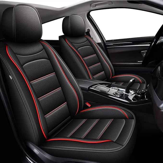 Car Seat Covers for Hyundai Santa Cruz 2022-2025 2026: Luxury Leather Striped Automotive Seat Cover Waterproof Seat Protectors Compatible Airbag (5 Seats,Black)