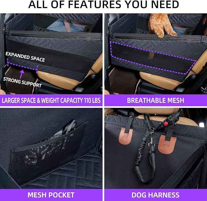 Medium Dog Car Seat,Back Seat Extender for Dogs,Waterproof Large Dog Seat Cover for Backseat, Pet Bed for Car Hammock(Black-s)
