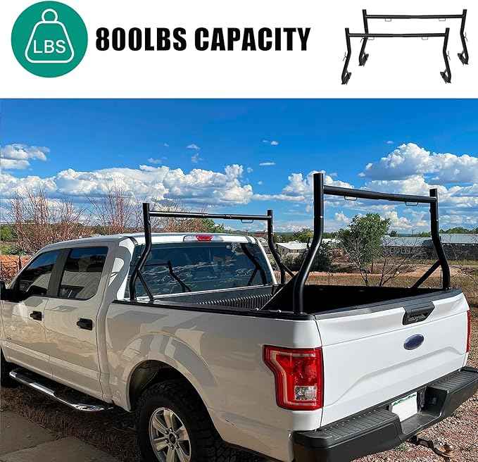 Non-Drilling Truck Rack, Heavy Duty Steel Extendable Truck Bed Ladder Rack, Fit for 52" to 71" Wide Truck Bed, 800 lb. Capacity