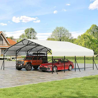 20x20x9FT Metal Carport, Oversized Metal Garage with Steel Frame for All Weather, Heavy Duty Carports, for Car, Boats and Tractor