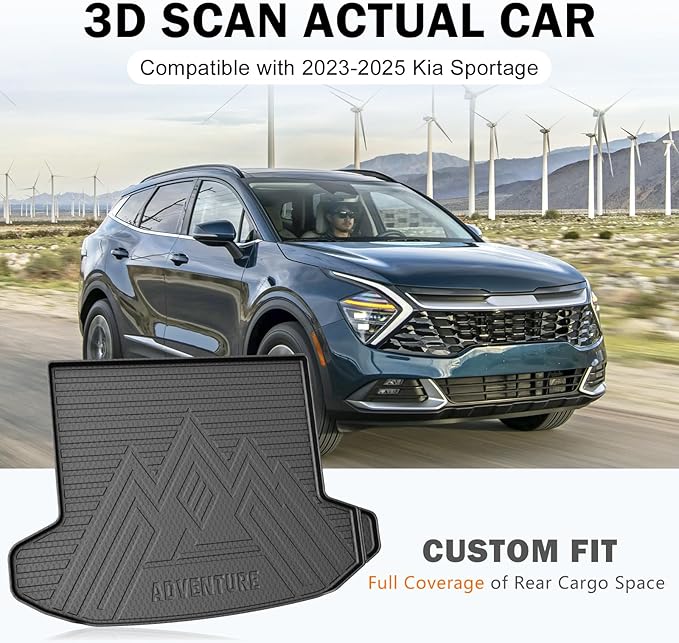 KUST Trunk Cargo Mat for Kia Sportage 2023-2025 (No PHEV), TPE Rubber Cargo Liner and Back Seat Protector for Sportage Accessories Odorless Non-Slip High Edge