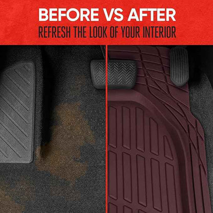 Motor Trend FlexTough Floor Mats for Cars, Burgundy Deep Dish All-Weather Car Mats, Waterproof Trim-To Fit Automotive Cars Trucks SUV, Universal Liner Accessories