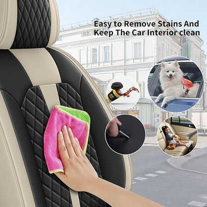 Car Seat Covers Full Set Fit for Nissan Altima 2010-2024 2025 2026 : 5 Seat Auto Interior Accessories, Waterproof Faux Leather Vehical Car Seat Cushions Cover（Beige&Black