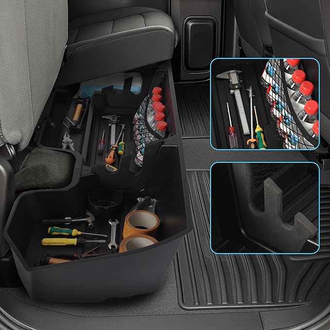 POPSTORE Under Seat Storage Compatible with Chevy Silverado/GMC Sierra 1500 2019-2026 & 2500 3500 HD 2020-2026 Crew/Double Cab, Upgraded Rear Underseat Storage Truck Organizer Cargo Box w/o Extra Box