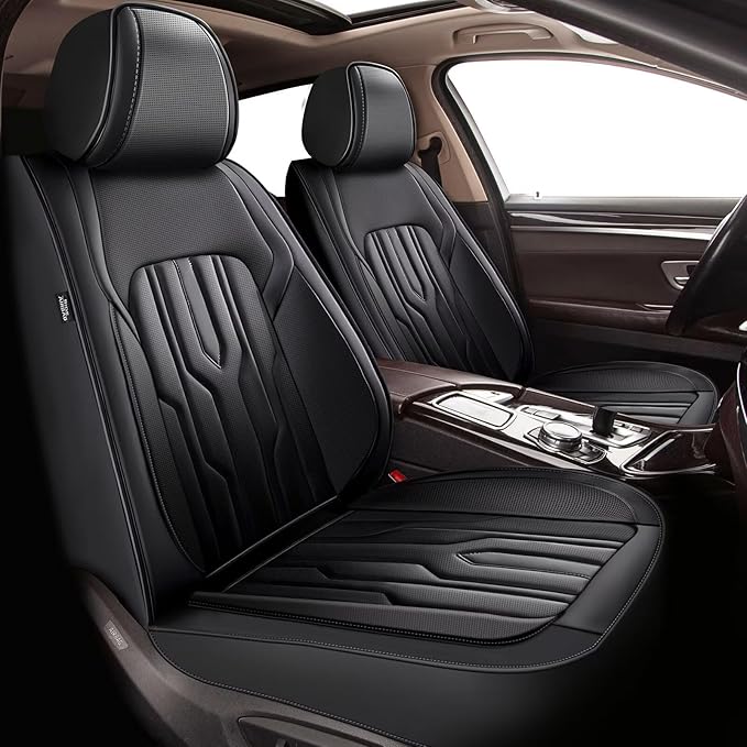 YORKNEIC Seat Covers Front Set for Dodge Grand Caravan 2008-2020: Breathable Leather Car Seat Covers (2 Front Set, Black)
