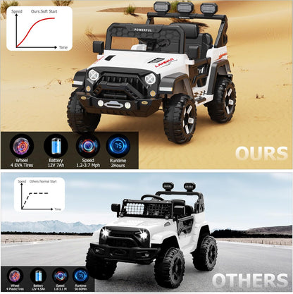 Kids Electric Vehicle, 12V Battery Powered Ride On Car with 2.4G Remote Control, Electric Car for Kids, 3 Speed Ride On Toy, Soft Start, LED Lights, Bluetooth, White