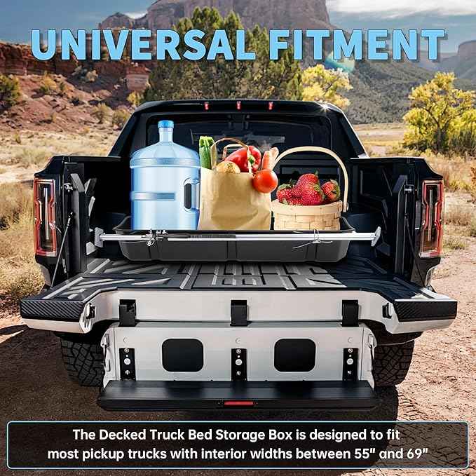 HECASA Adjustable 55-69 inch Truck Storage Box Compatible with Ford Chevy Chevrolet GMC Dodge Ram Toyota Nissan, Universal Truck Bed Storage Cargo Organizer Beds, Secure Cargo Organizer