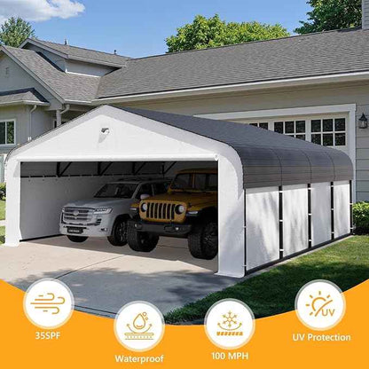 20x20 Metal Carport, Heavy Duty Car Carport Canopy, Galvanized Steel Roof Car Tent Garage, CarPorts with Removable Sidewalls