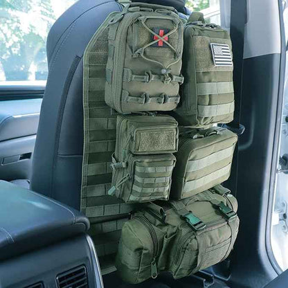 Universal Tactical Car Seat Back Organizer Bag Tactical Molle Vehicle Organizers Panel Vehicle Protector Organizers with 5 Detachable Pouches for Car Truck Ford Jeep (Model A-Army green)