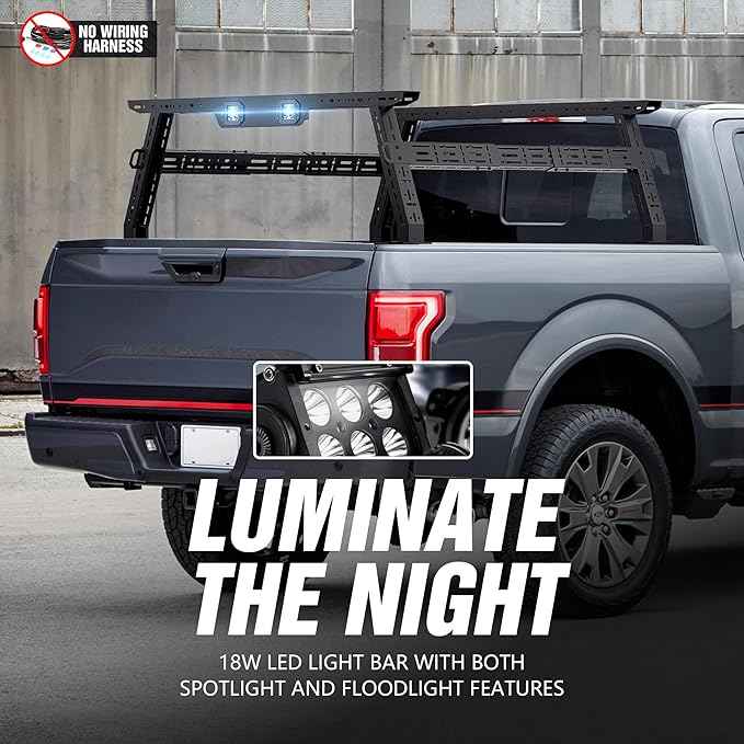 Adjustable 16-24.8" High Truck Bed Racks with 2 Led Light Compatible for Tacoma/Silverado/Sierra/Ram/Tundra/Titan/Frontier/Canyon/Gladiator JT/Ford F-Series, Ladder Cargo Rack