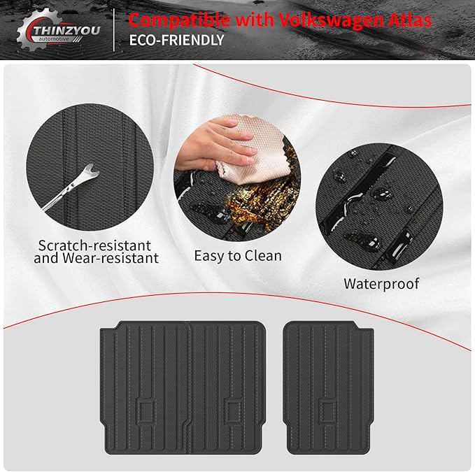 Kick Mat Compatible with 2018-2025 2026 Volkswagen Atlas (NOT for Cross Sport) Trunk Mat Trunk Liner Cargo Liner Cargo Mat Back Seat Cover 2024 VW Atlas Accessories (2nd Row Backrest Mat)